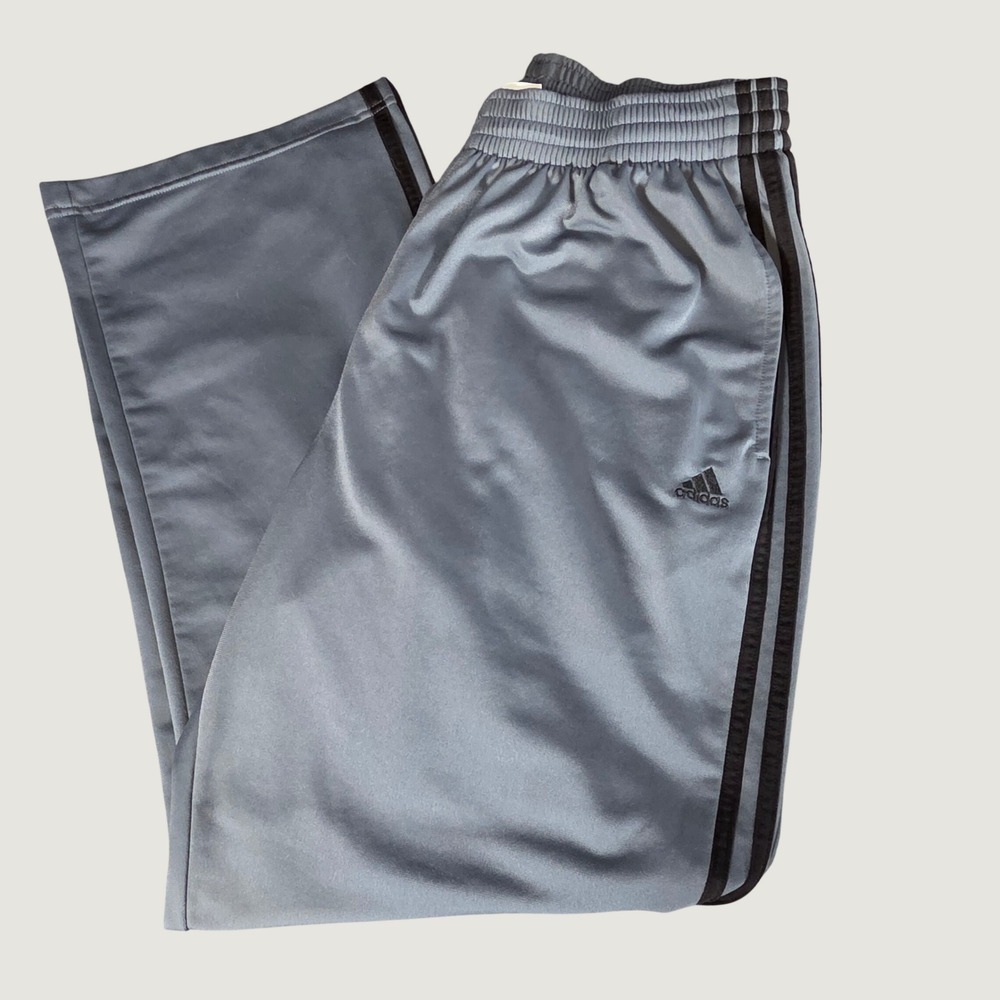 Adidas Mens Grey Black Stripe Track Pants Large A02001 Straight Leg Activewear